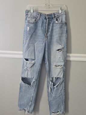 H&M Light Blue Distressed High-Waist Jeans